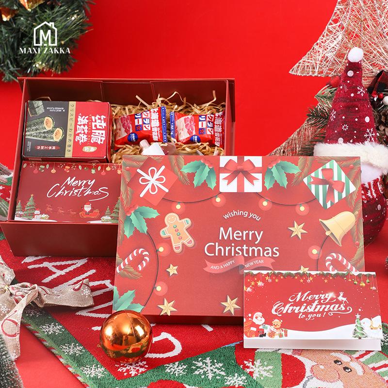 Ready Stock Christmas Premium Solid Hard Gift Box with Raffia Card Ribbon Gift Packaging Magnetic Folding Xmas