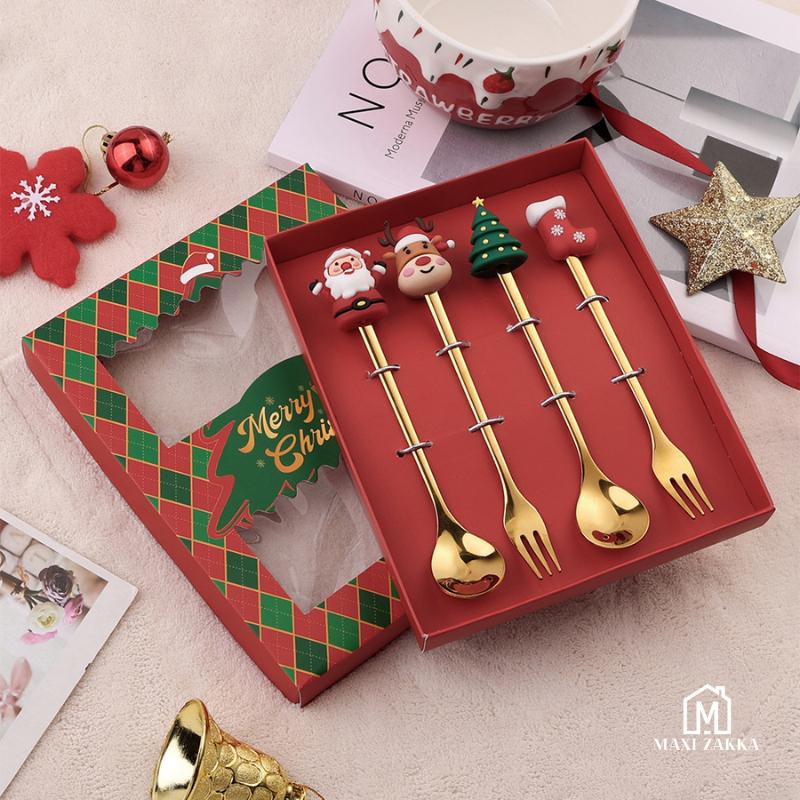 SG Seller Christmas Spoon Cutlery Set Dessert Coffee Spoon Fruit Fork Christmas Tree Small Spoon Gift Spoon