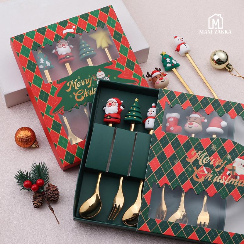 SG Seller Christmas Spoon Cutlery Set Dessert Coffee Spoon Fruit Fork Christmas Tree Small Spoon Gift Spoon
