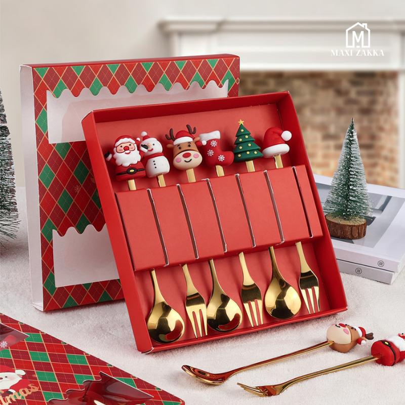 SG Seller Christmas Spoon Cutlery Set Dessert Coffee Spoon Fruit Fork Christmas Tree Small Spoon Gift Spoon