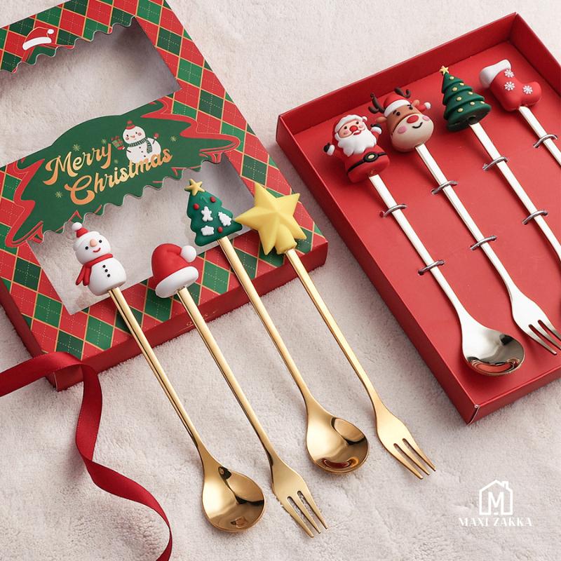 SG Seller Christmas Spoon Cutlery Set Dessert Coffee Spoon Fruit Fork Christmas Tree Small Spoon Gift Spoon