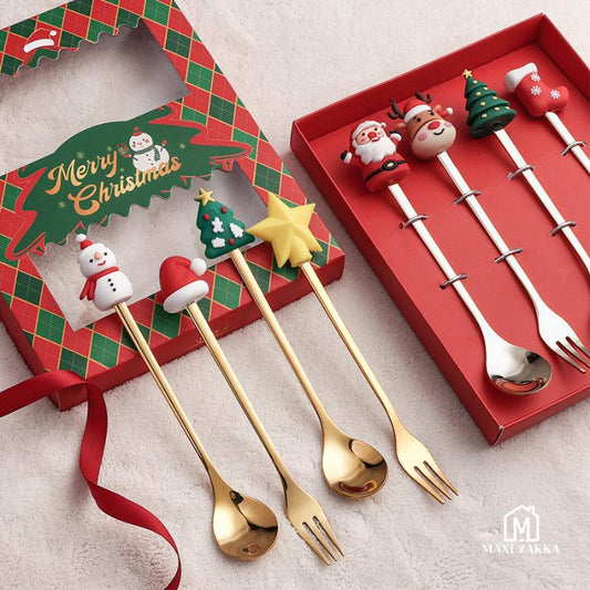SG Seller Christmas Spoon Cutlery Set Dessert Coffee Spoon Fruit Fork Christmas Tree Small Spoon Gift Spoon