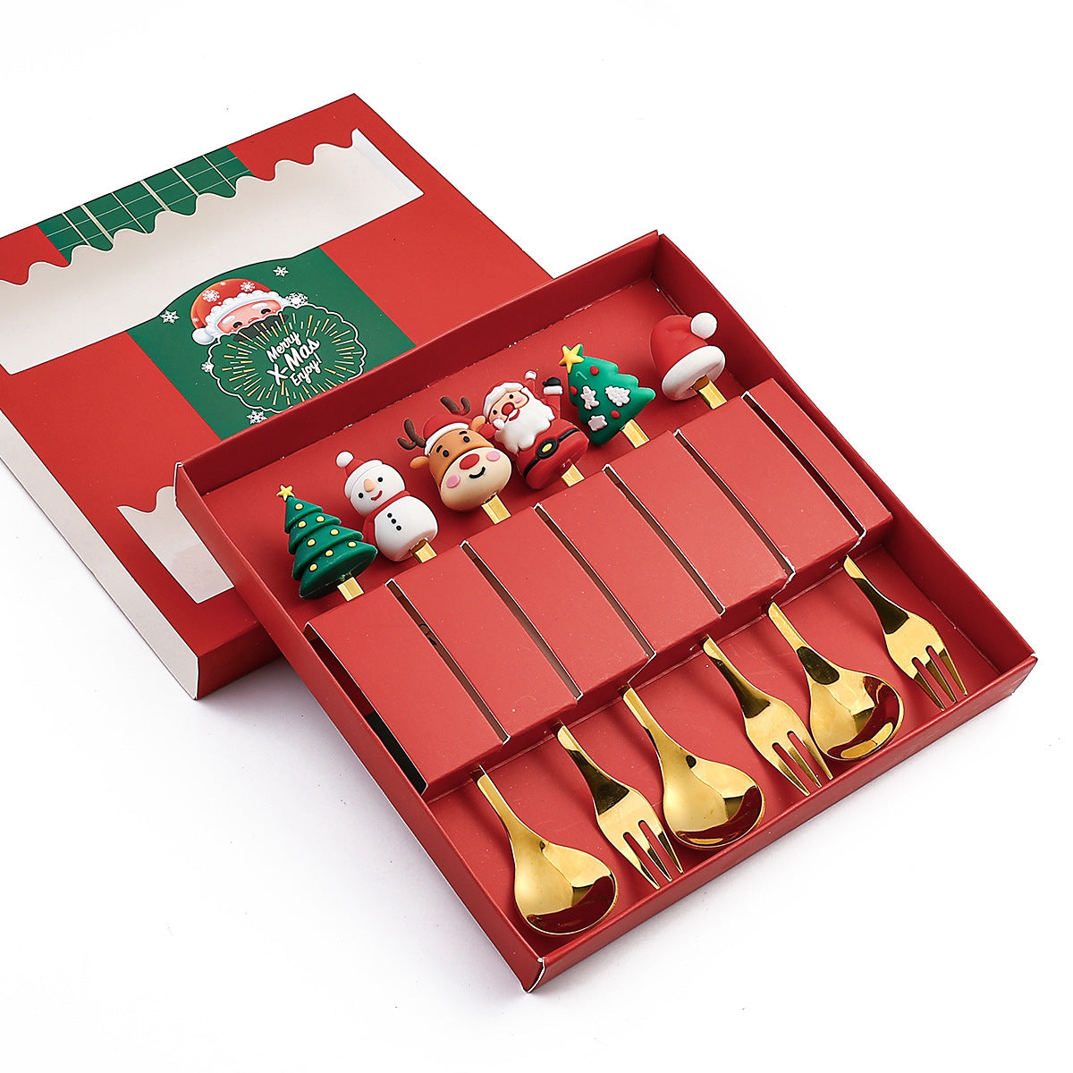 🇸🇬 Christmas Spoon Cutlery Set Dessert Coffee Spoon Fruit Fork Christmas Tree Small Spoon Gift Spoon