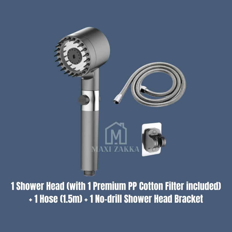 Detachable Shower Head Handheld High Pressure 3 Mode One Button Stop Water Silicone Massage Nodes