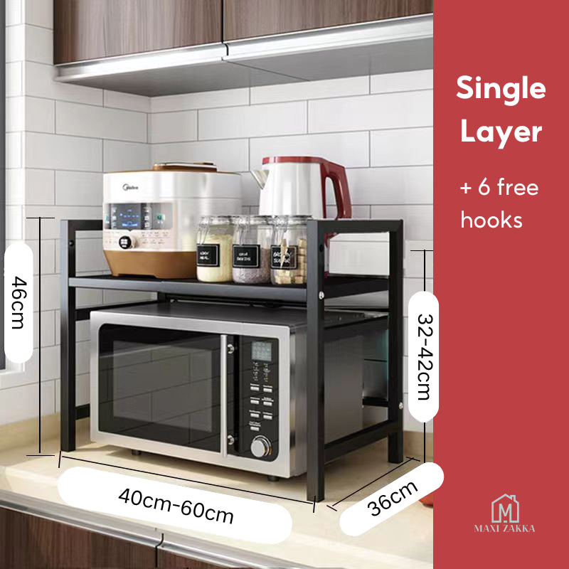 ๐ธ๐ฌ Ready Stock Microwave Rack Adjustable Oven Shelf Kitchen Countertop Organiser Storage Oven Stand Toaster Telescopic