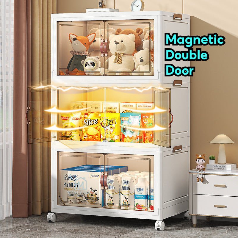 ๐ธ๐ฌ Ready Stock Foldable Cabinet Drawer Chest Stackable Storage Wardrobe Home Organizer Box Transparent Double Door Cloth