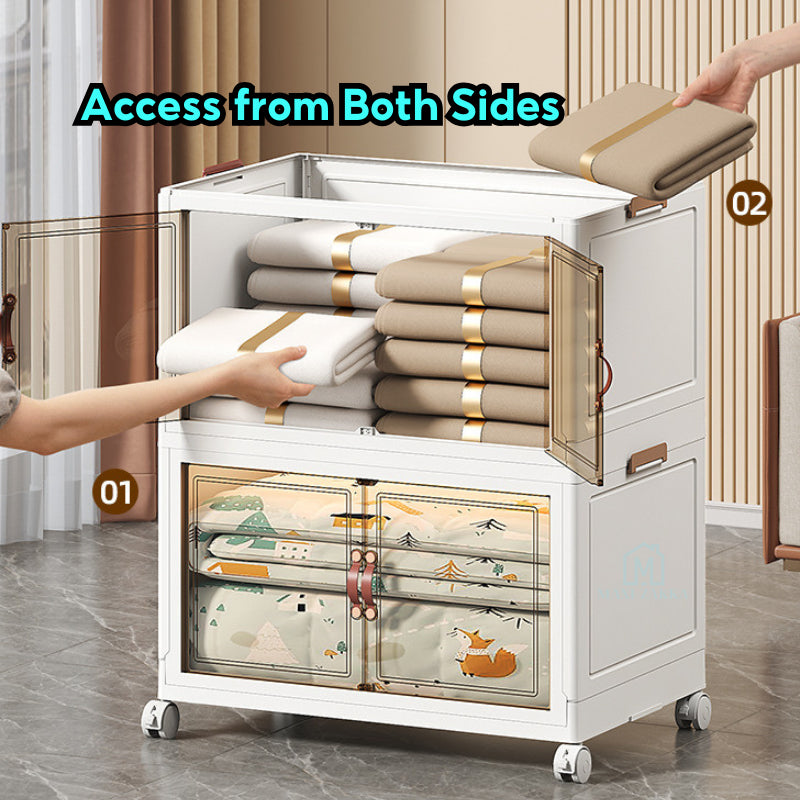 ๐ธ๐ฌ Ready Stock Foldable Cabinet Drawer Chest Stackable Storage Wardrobe Home Organizer Box Transparent Double Door Cloth