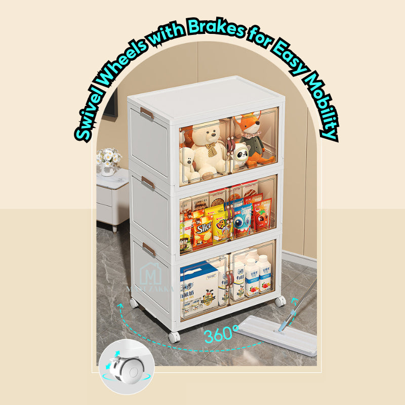 ๐ธ๐ฌ Ready Stock Foldable Cabinet Drawer Chest Stackable Storage Wardrobe Home Organizer Box Transparent Double Door Cloth
