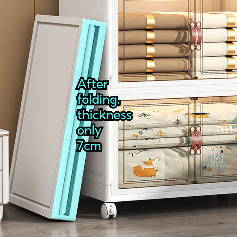 ๐ธ๐ฌ Ready Stock Foldable Cabinet Drawer Chest Stackable Storage Wardrobe Home Organizer Box Transparent Double Door Cloth
