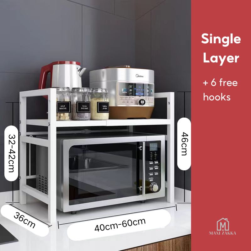 ๐ธ๐ฌ Ready Stock Microwave Rack Adjustable Oven Shelf Kitchen Countertop Organiser Storage Oven Stand Toaster Telescopic