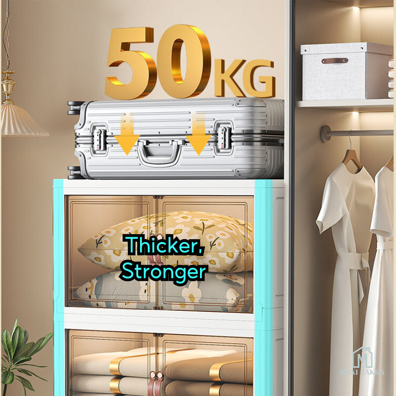 ๐ธ๐ฌ Ready Stock Foldable Cabinet Drawer Chest Stackable Storage Wardrobe Home Organizer Box Transparent Double Door Cloth