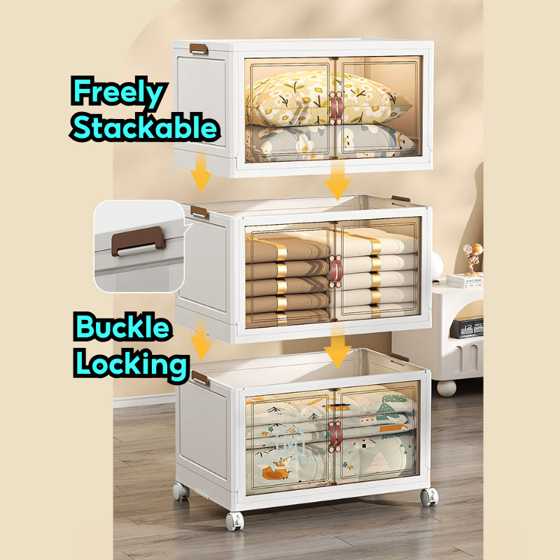 ๐ธ๐ฌ Ready Stock Foldable Cabinet Drawer Chest Stackable Storage Wardrobe Home Organizer Box Transparent Double Door Cloth