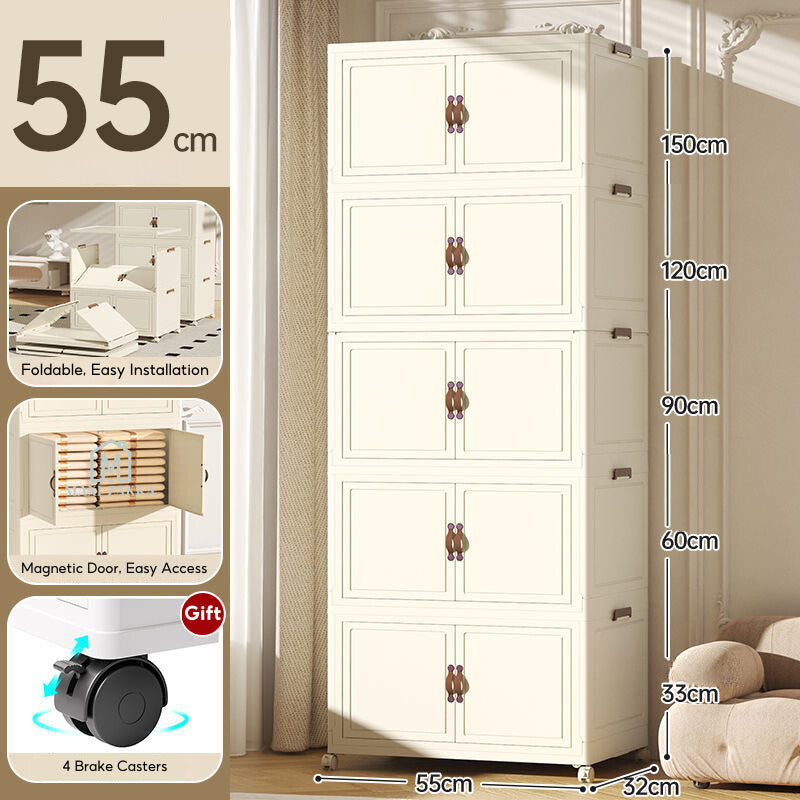 ๐ธ๐ฌ Ready Stock Foldable Cabinet Drawer Chest Stackable Storage Wardrobe Home Organizer Box Transparent Double Door Cloth