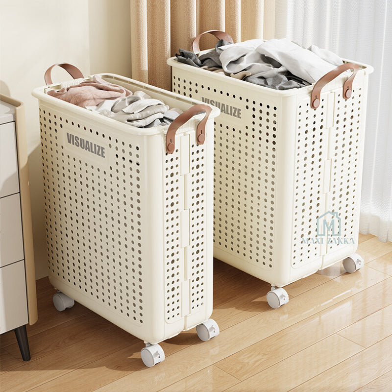 ๐ธ๐ฌ Ready Stock Foldable Laundry Basket Space Saving Clothes Storage Bag Shelves Toys Doll Book Organizer Wheel