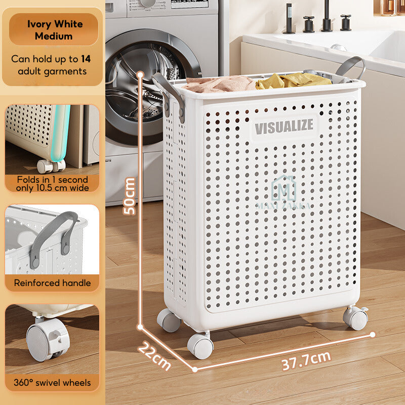 ๐ธ๐ฌ Ready Stock Foldable Laundry Basket Space Saving Clothes Storage Bag Shelves Toys Doll Book Organizer Wheel