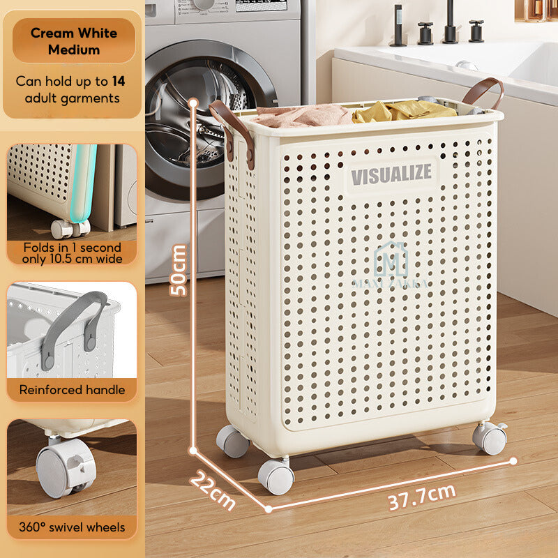 ๐ธ๐ฌ Ready Stock Foldable Laundry Basket Space Saving Clothes Storage Bag Shelves Toys Doll Book Organizer Wheel