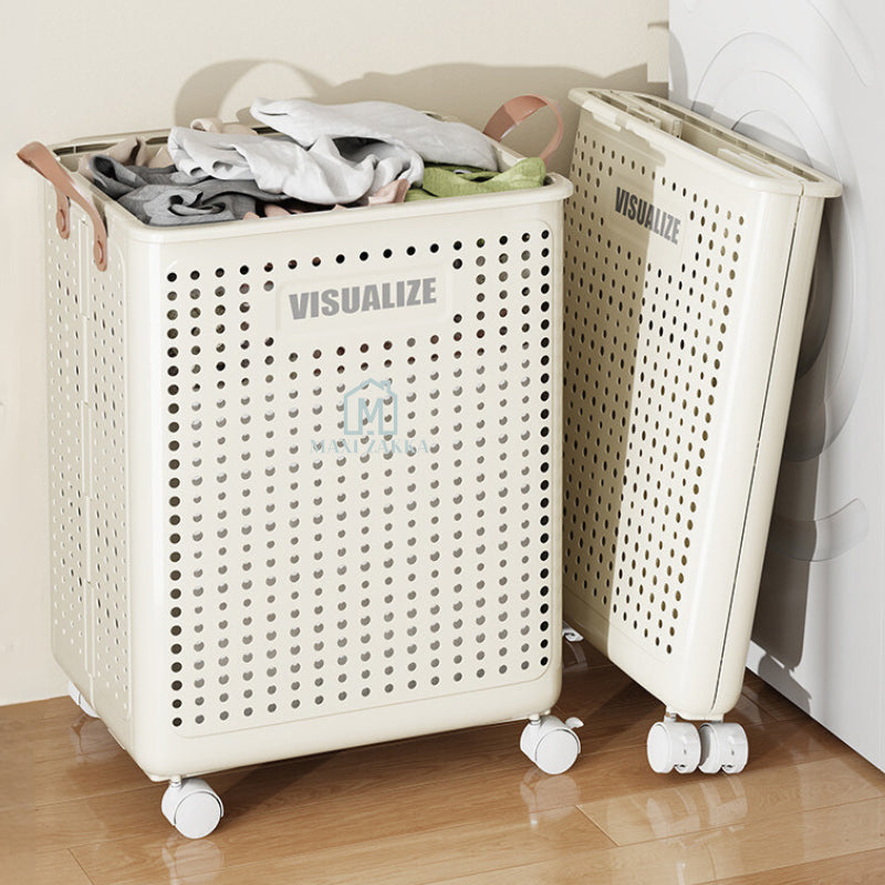 ๐ธ๐ฌ Ready Stock Foldable Laundry Basket Space Saving Clothes Storage Bag Shelves Toys Doll Book Organizer Wheel