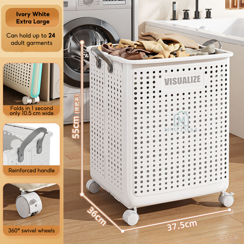 ๐ธ๐ฌ Ready Stock Foldable Laundry Basket Space Saving Clothes Storage Bag Shelves Toys Doll Book Organizer Wheel