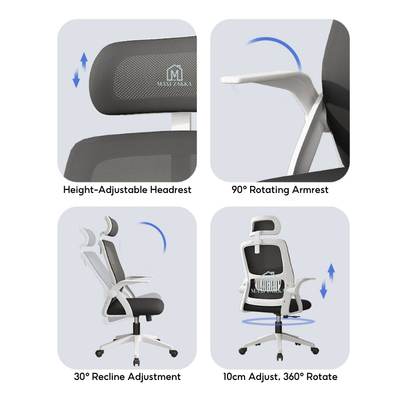 ๐ธ๐ฌ Ready Stock Ergonomic Office Home Gaming Chair Armrest Headrest Mesh Lumbar Support Height Adjustable Comfortable