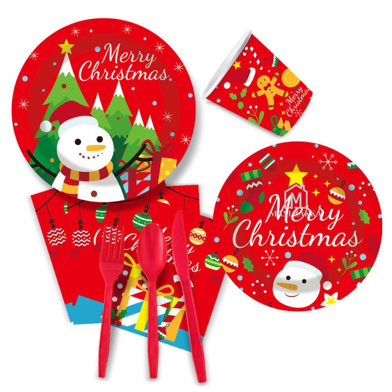 ๐ธ๐ฌ Ready Stock 10/20 Pax Christmas Party Disposable Cutlery Tableware Set Utensils Paper Plate Cup Plastic Fork Spoon