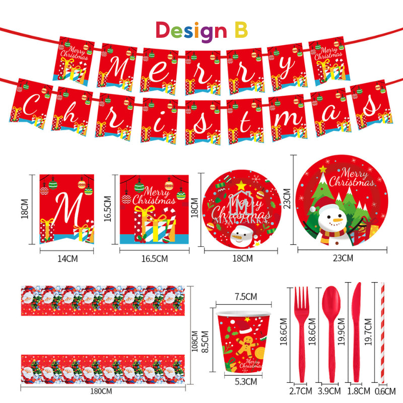 ๐ธ๐ฌ Ready Stock 10/20 Pax Christmas Party Disposable Cutlery Tableware Set Utensils Paper Plate Cup Plastic Fork Spoon