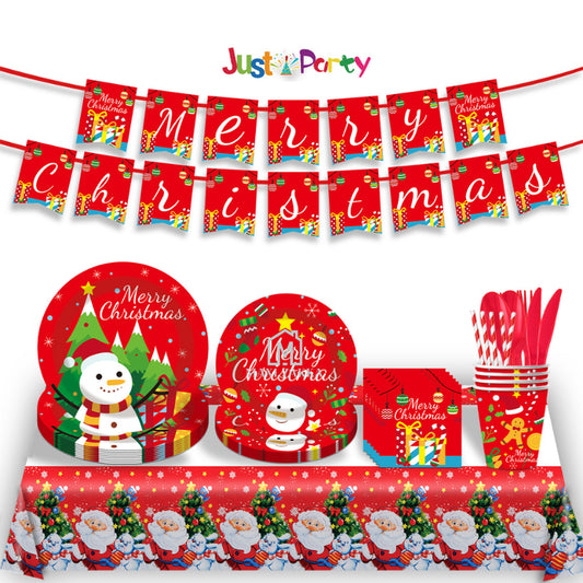 Christmas Party Disposable Cutlery Tableware Set Utensils Paper Plate Paper Cup BBQ Plastic Fork Spoon