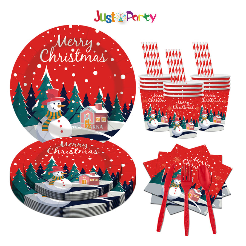 ๐ธ๐ฌ Ready Stock 10/20 Pax Christmas Party Disposable Cutlery Tableware Set Utensils Paper Plate Cup Plastic Fork Spoon
