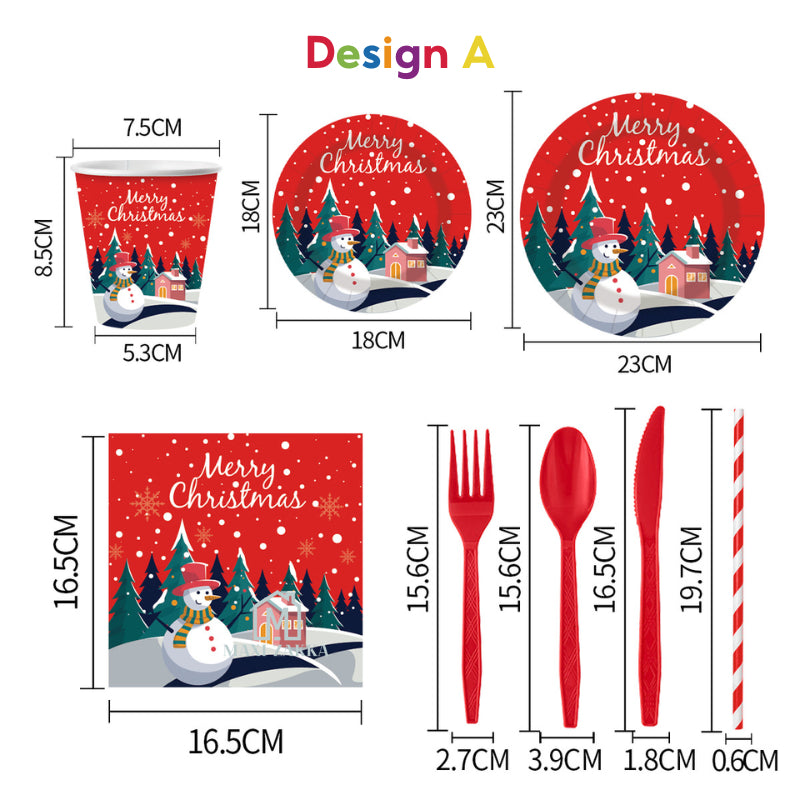 ๐ธ๐ฌ Ready Stock 10/20 Pax Christmas Party Disposable Cutlery Tableware Set Utensils Paper Plate Cup Plastic Fork Spoon