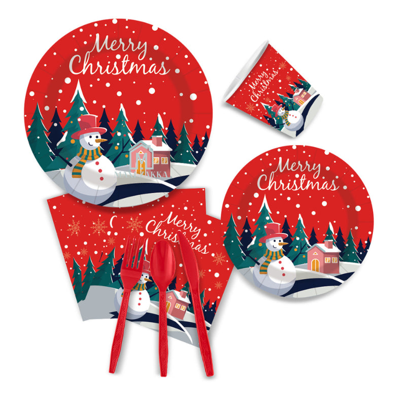 ๐ธ๐ฌ Ready Stock 10/20 Pax Christmas Party Disposable Cutlery Tableware Set Utensils Paper Plate Cup Plastic Fork Spoon