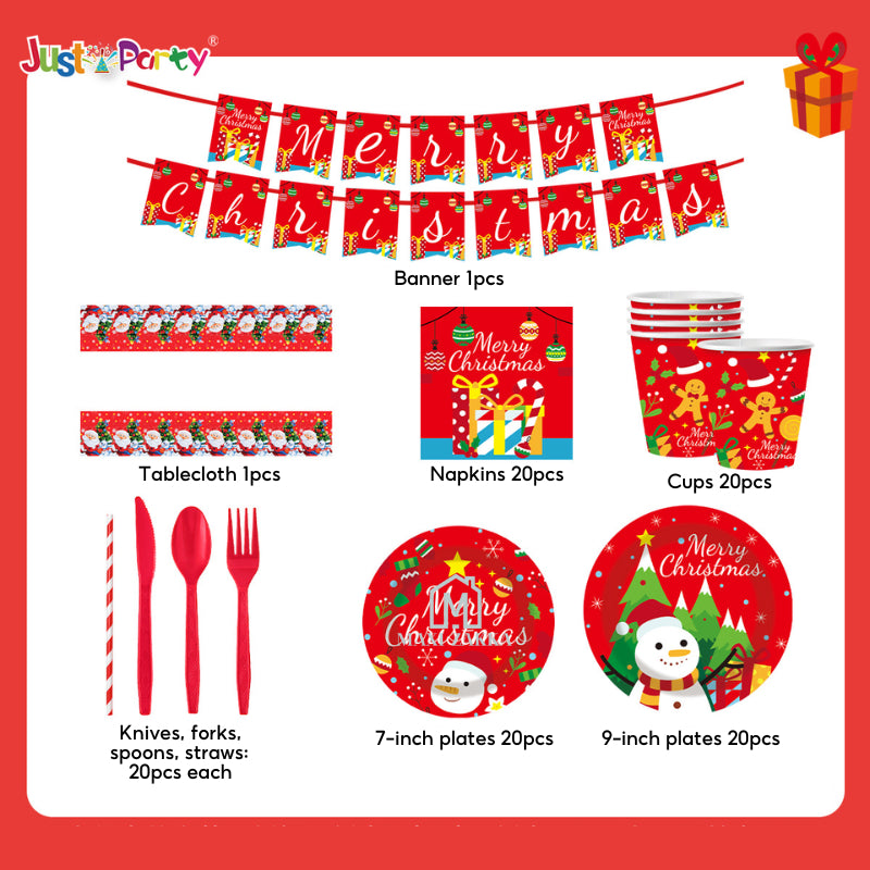 ๐ธ๐ฌ Ready Stock 10/20 Pax Christmas Party Disposable Cutlery Tableware Set Utensils Paper Plate Cup Plastic Fork Spoon