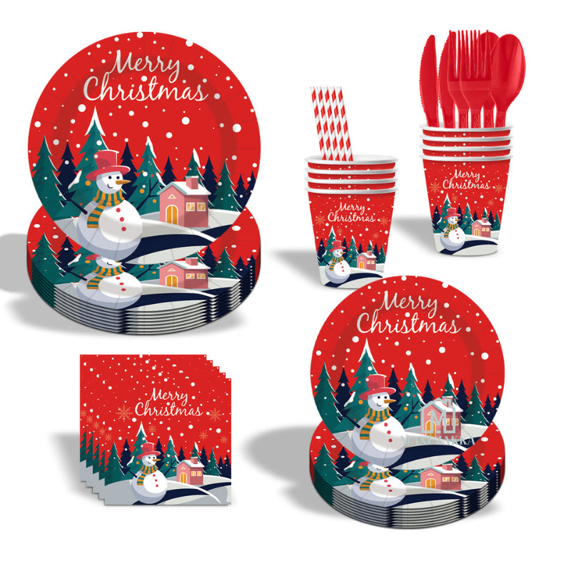 ๐ธ๐ฌ Ready Stock 10/20 Pax Christmas Party Disposable Cutlery Tableware Set Utensils Paper Plate Cup Plastic Fork Spoon