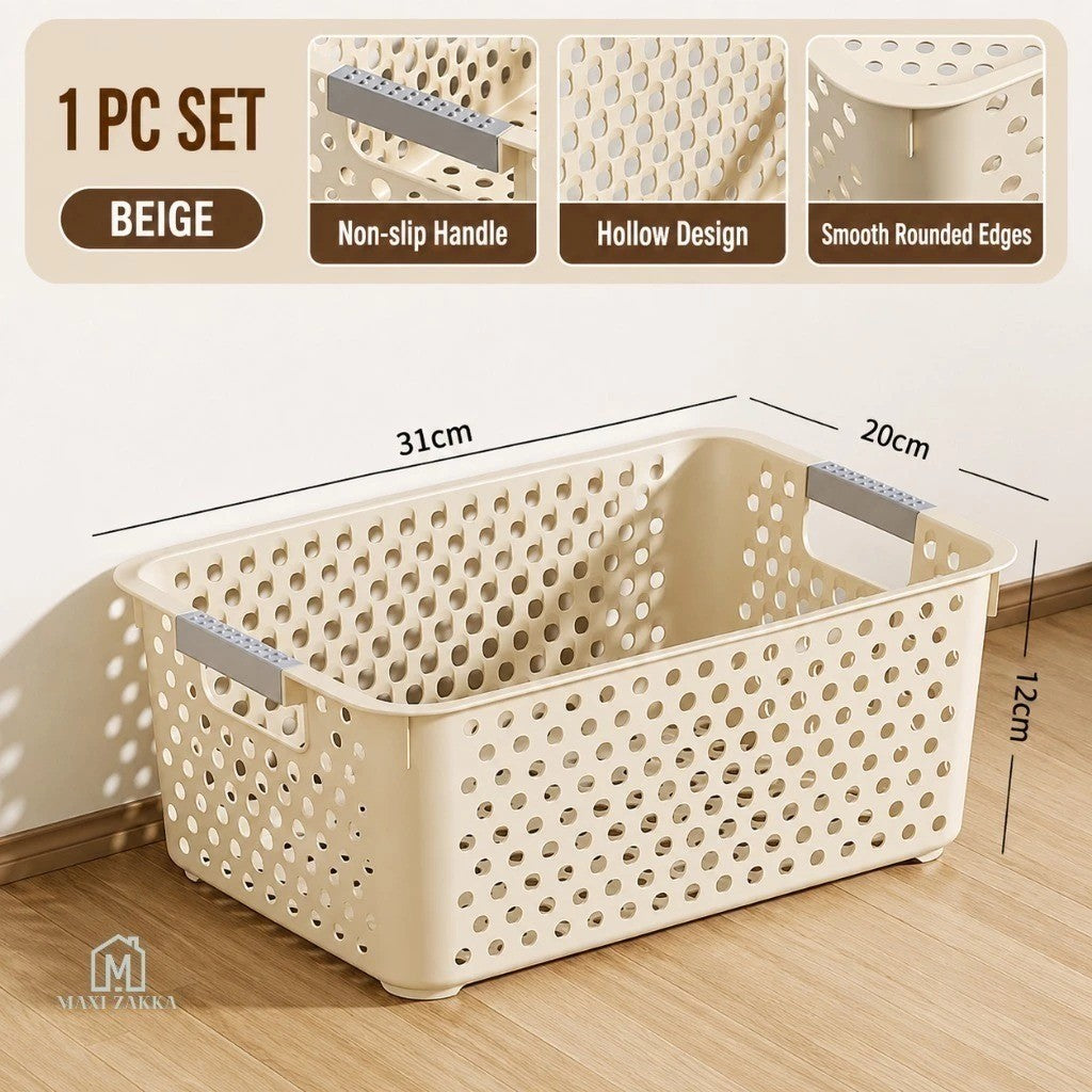 ๐ธ๐ฌ Ready Stock Grey Handle Multipurpose Storage Basket Plastic Organiser for Snacks Toys Kitchen Bathroom Refrigerator