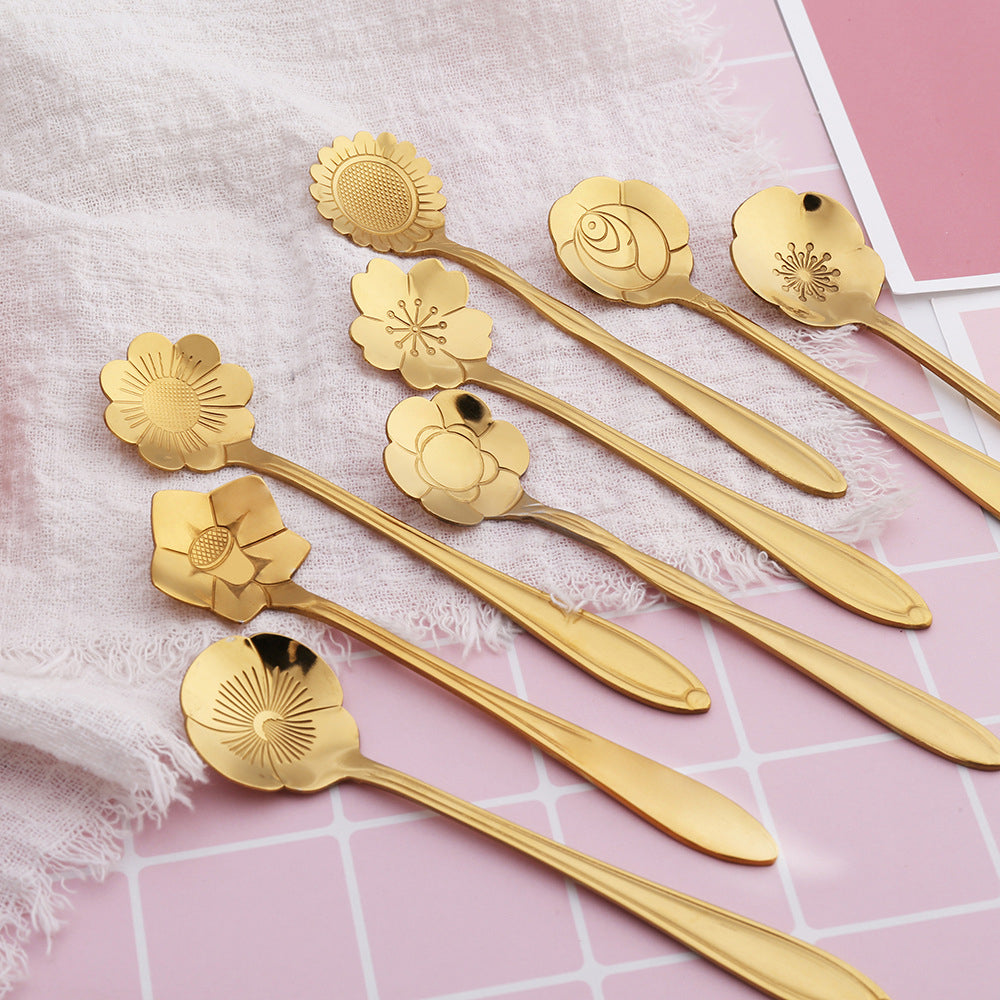 ๐ธ๐ฌ Stainless Steel Flower Spoon Short Handle Home Dessert Stirring Spoon Wedding Gift Cherry Blossom Design Titanium