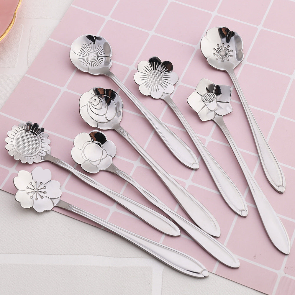 ๐ธ๐ฌ Stainless Steel Flower Spoon Short Handle Home Dessert Stirring Spoon Wedding Gift Cherry Blossom Design Titanium