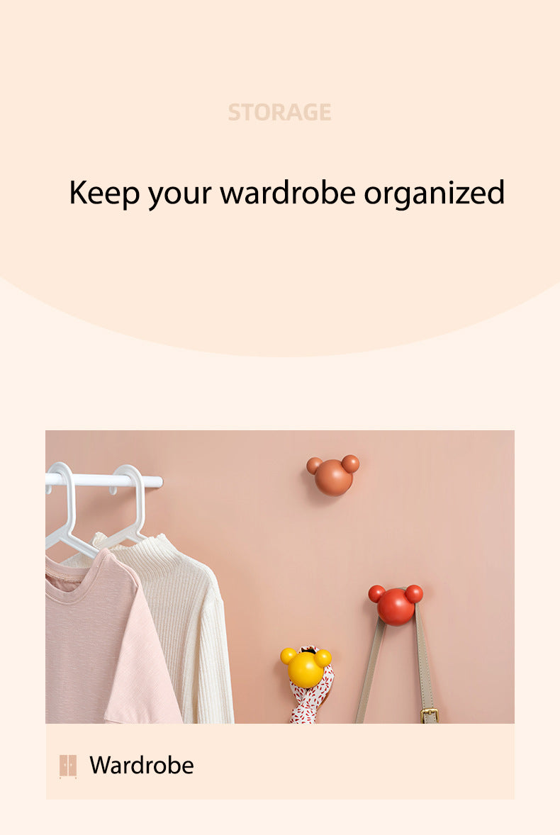 Removable Self Adhesive Hooks Bear Micky No Drilling Free Punching Hanging Wall Mounted Hooks