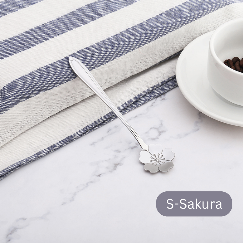 ๐ธ๐ฌ Stainless Steel Flower Spoon Short Handle Home Dessert Stirring Spoon Wedding Gift Cherry Blossom Design Titanium