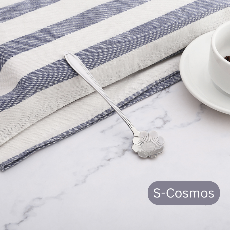๐ธ๐ฌ Stainless Steel Flower Spoon Short Handle Home Dessert Stirring Spoon Wedding Gift Cherry Blossom Design Titanium