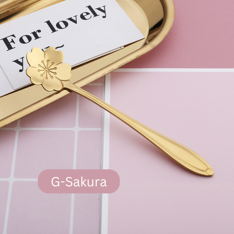 ๐ธ๐ฌ Stainless Steel Flower Spoon Short Handle Home Dessert Stirring Spoon Wedding Gift Cherry Blossom Design Titanium