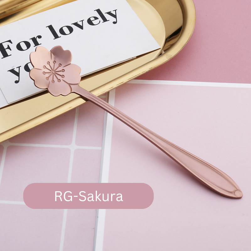 ๐ธ๐ฌ Stainless Steel Flower Spoon Short Handle Home Dessert Stirring Spoon Wedding Gift Cherry Blossom Design Titanium