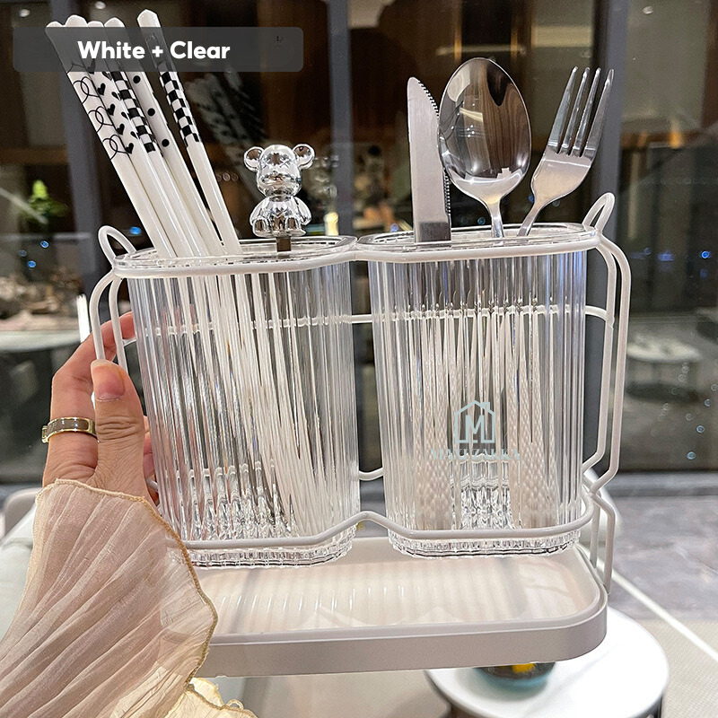 🇸🇬 Ready Stock Cutlery Organizer Utensils Holder Fork Spoon Knife Storage Drainer Chopsticks Tableware Household Kitchen