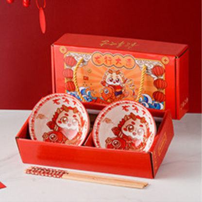 🇸🇬 Ready Stock Ceramic Bowl Chopsticks Gift Set Wedding Housewarming Corporate Gift Dining Tableware Soup Bowl CNY 2014