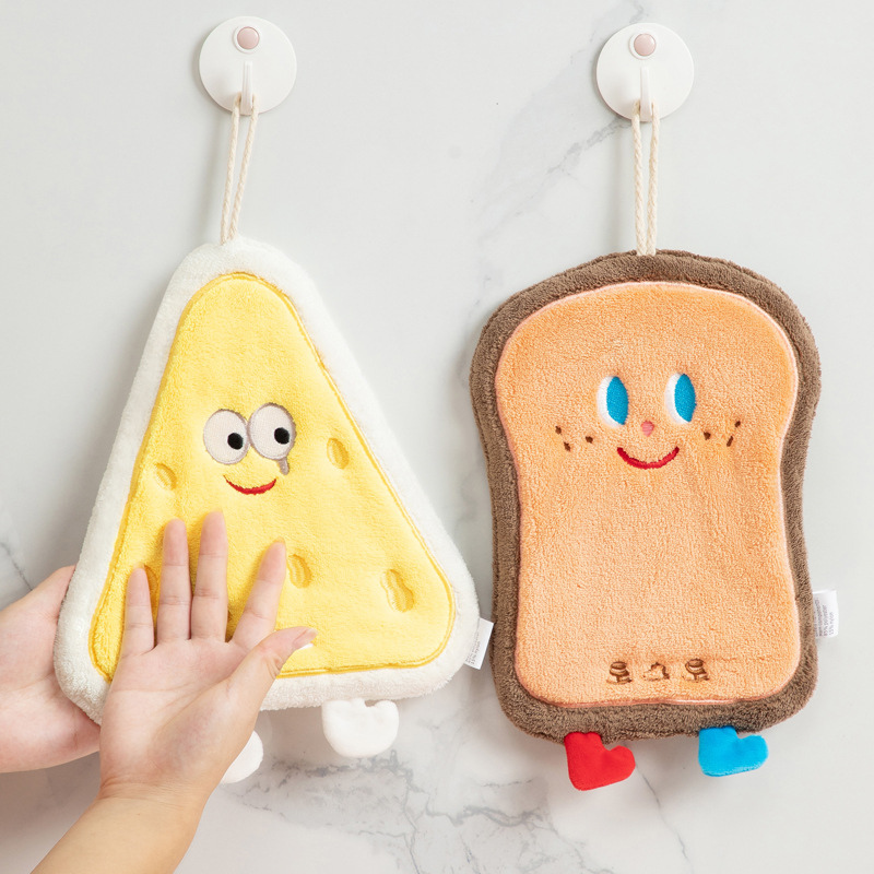 🇸🇬 Ready Stock Korean Cute Cartoon Hanging Hand Wiping Towel Kitchen Quick Drying 3 Layer Thickened Coral Velvet Towel