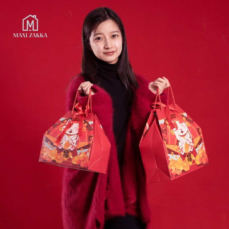 🇸🇬 Ready Stock CNY Paper Gift Bag Mandarin Orange Candy Lucky Bag Fortune Gift Bag Chinese New Year 2024 Red Carrier Bag