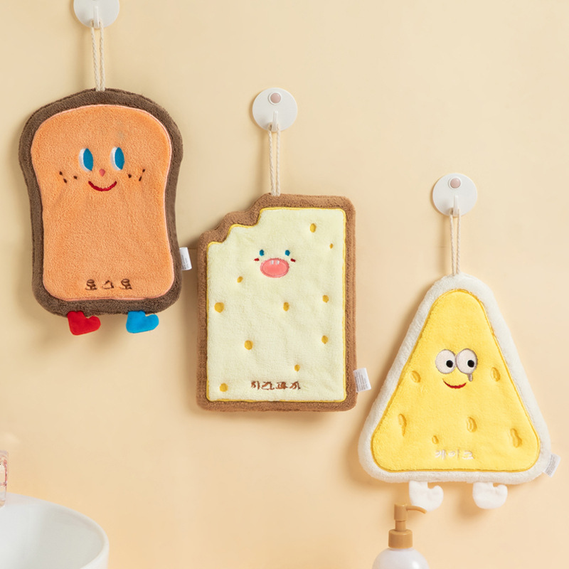 🇸🇬 Ready Stock Korean Cute Cartoon Hanging Hand Wiping Towel Kitchen Quick Drying 3 Layer Thickened Coral Velvet Towel