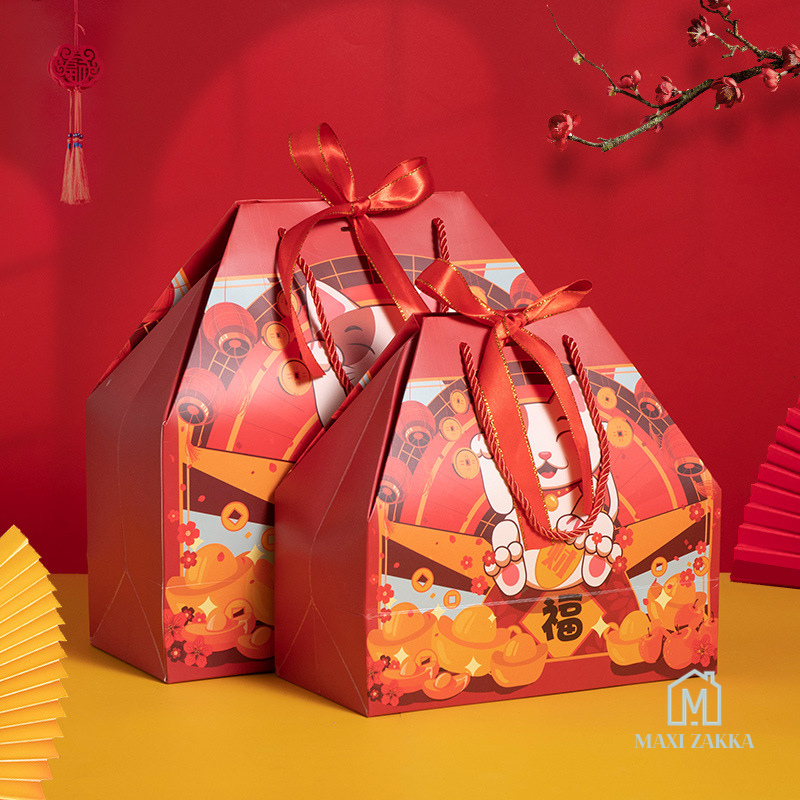 🇸🇬 Ready Stock CNY Paper Gift Bag Mandarin Orange Candy Lucky Bag Fortune Gift Bag Chinese New Year 2024 Red Carrier Bag