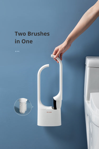 Toilet Brush Set With Holder Dual Brush Two-In-One Design Cleaner Brush Scrubber Wall Mount Floor Standing