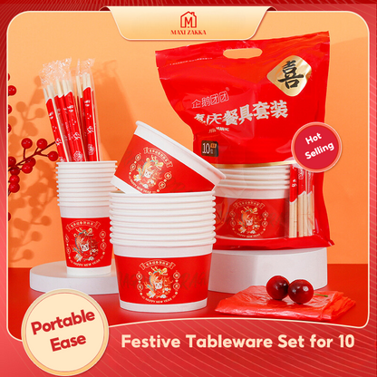 🇸🇬 Ready Stock Chinese New Year Red Paper Cups Bowls Disposable Tableware CNY Wedding Party Decoration 9oz 250 ml 100pcs