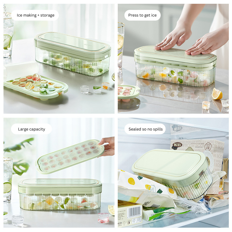 🇸🇬 Ready Stock Ice Cube Tray Mold Maker Household Square Ice Storage Press-and-Release Easy Release Silicone Ice Box