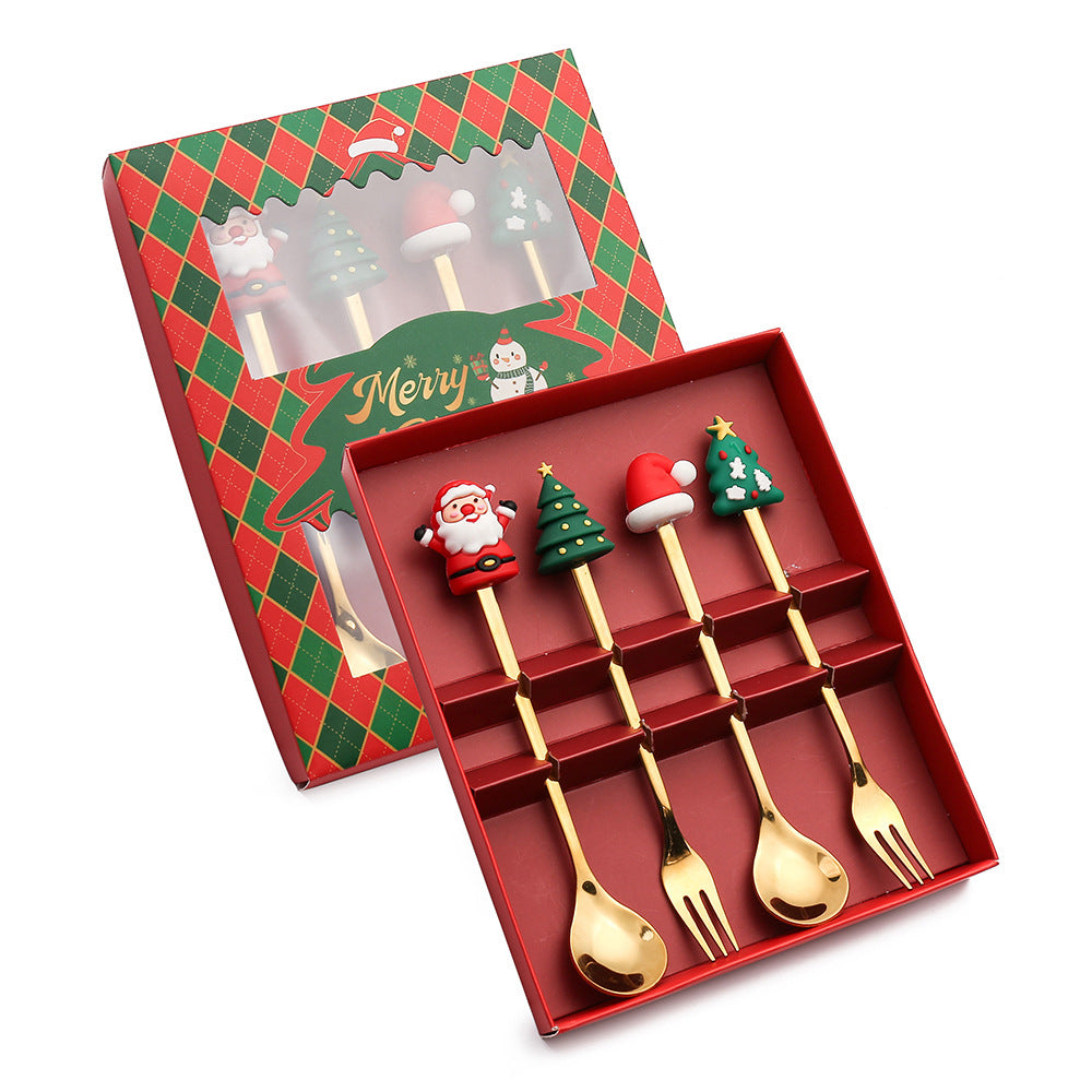 🇸🇬 Christmas Spoon Cutlery Set Dessert Coffee Spoon Fruit Fork Christmas Tree Small Spoon Gift Spoon