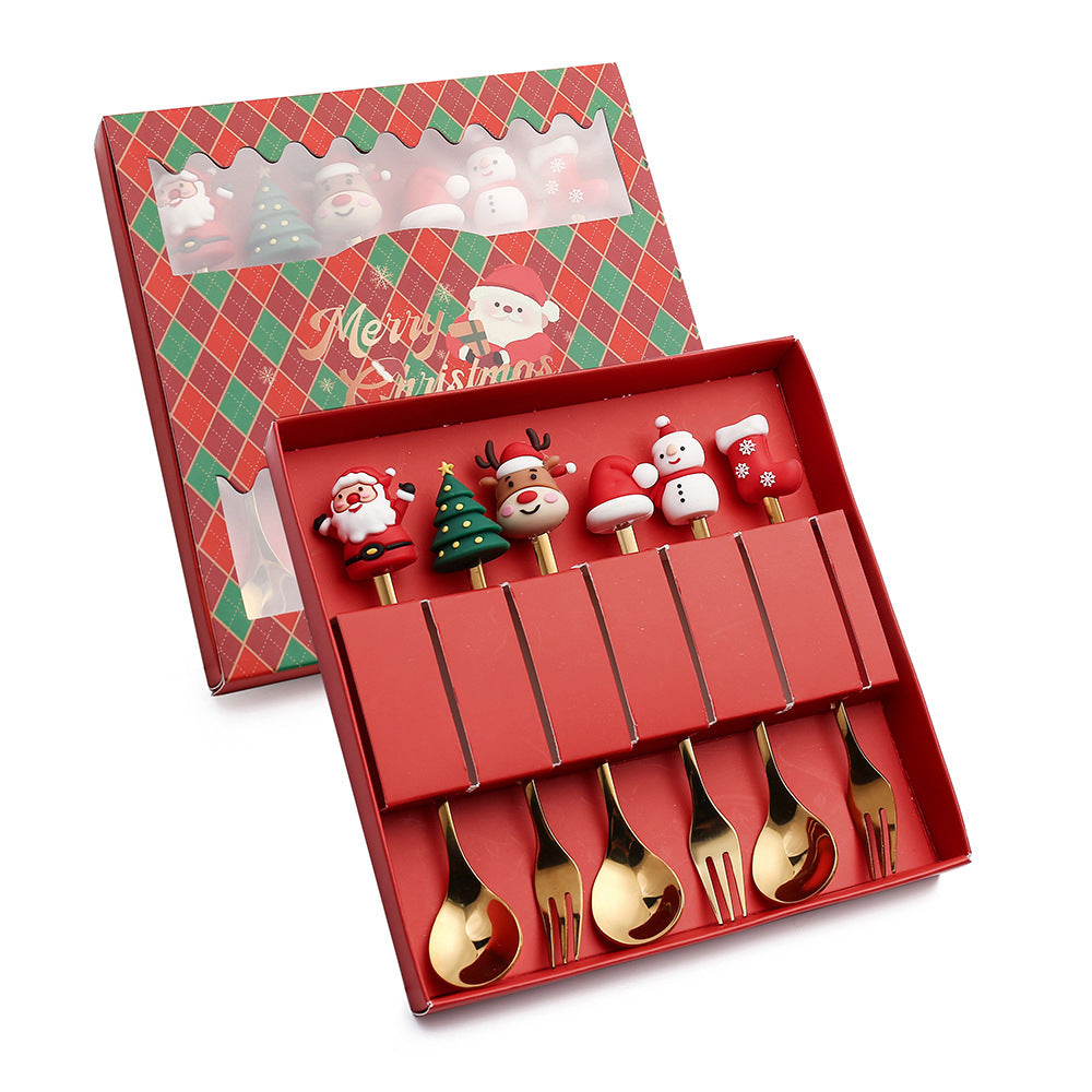 🇸🇬 Christmas Spoon Cutlery Set Dessert Coffee Spoon Fruit Fork Christmas Tree Small Spoon Gift Spoon